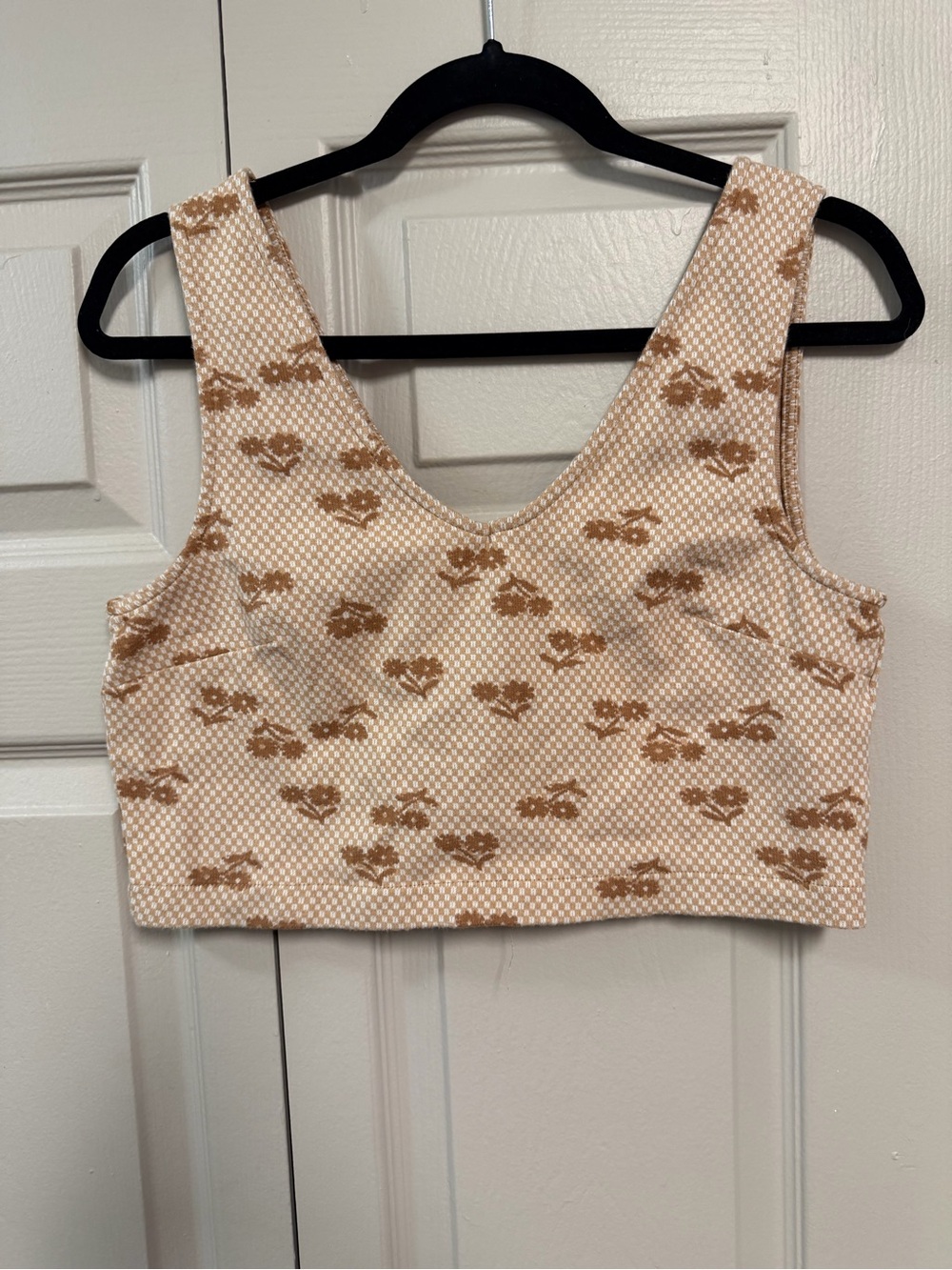 Madewell Tan and White Floral-Print Crop Tank